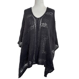 Wooden Ships Mohair Acrylic Open Knit Poncho Sweater‎ M/L Eggplant Purple